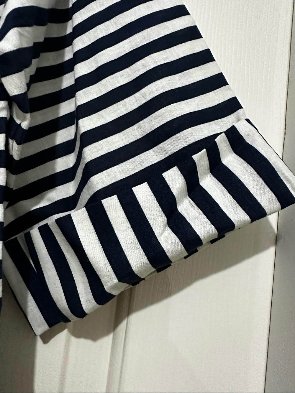 Zara Navy and White Striped Short Sleeve Button-Shoulder Top - Picture 8 of 10